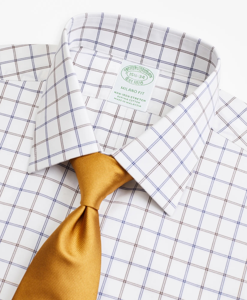 Stretch Milano Slim-Fit Dress Shirt, Non-Iron Poplin Ainsley Collar Double-Grid Check, image 2