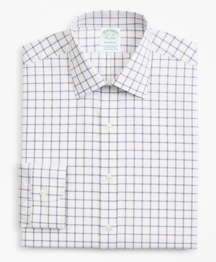 Stretch Milano Slim-Fit Dress Shirt, Non-Iron Poplin Ainsley Collar Double-Grid Check, image 4