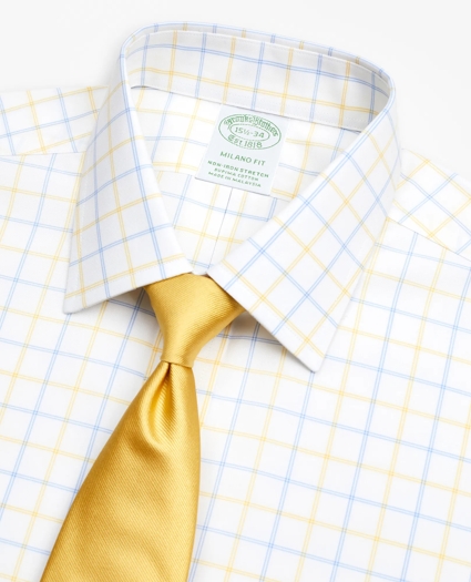Stretch Milano Slim-Fit Dress Shirt, Non-Iron Poplin Ainsley Collar Double-Grid Check, image 2