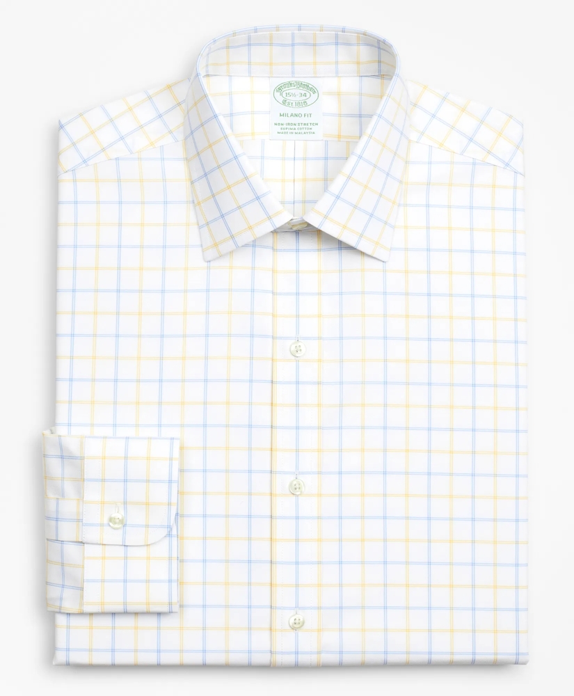 Stretch Milano Slim-Fit Dress Shirt, Non-Iron Poplin Ainsley Collar Double-Grid Check, image 4