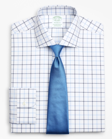 Stretch Milano Slim-Fit Dress Shirt, Non-Iron Poplin English Collar Double-Grid Check, image 1