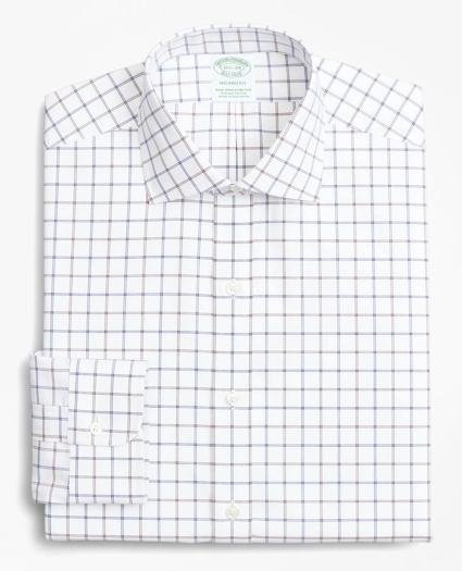 Stretch Milano Slim-Fit Dress Shirt, Non-Iron Poplin English Collar Double-Grid Check, image 4