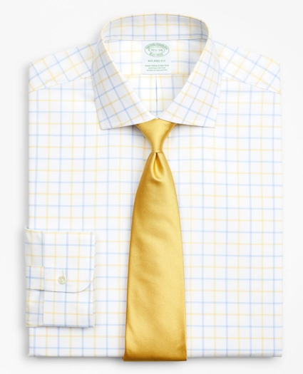 Stretch Milano Slim-Fit Dress Shirt, Non-Iron Poplin English Collar Double-Grid Check, image 1