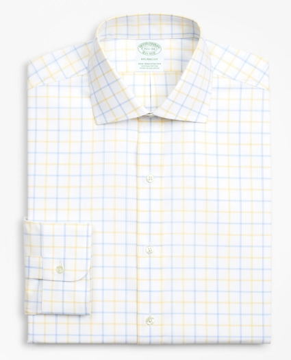 Stretch Milano Slim-Fit Dress Shirt, Non-Iron Poplin English Collar Double-Grid Check, image 4