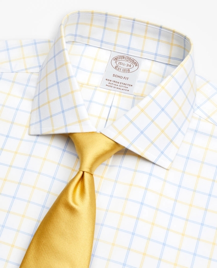 Stretch Soho Extra-Slim-Fit Dress Shirt, Non-Iron Poplin English Collar Double-Grid Check, image 2