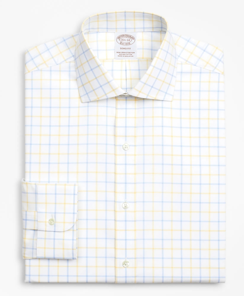 Stretch Soho Extra-Slim-Fit Dress Shirt, Non-Iron Poplin English Collar Double-Grid Check, image 4