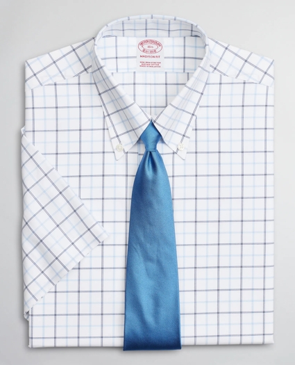 Stretch Madison Relaxed-Fit Dress Shirt, Non-Iron Twill Short-Sleeve Double-Grid Checkk, image 1