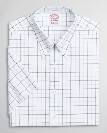 Stretch Madison Relaxed-Fit Dress Shirt, Non-Iron Twill Short-Sleeve Double-Grid Checkk, image 4