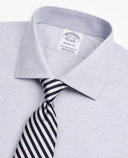 Stretch Regent Regular-Fit Dress Shirt, Non-Iron Twill English Collar French Cuff Micro-Check, image 2