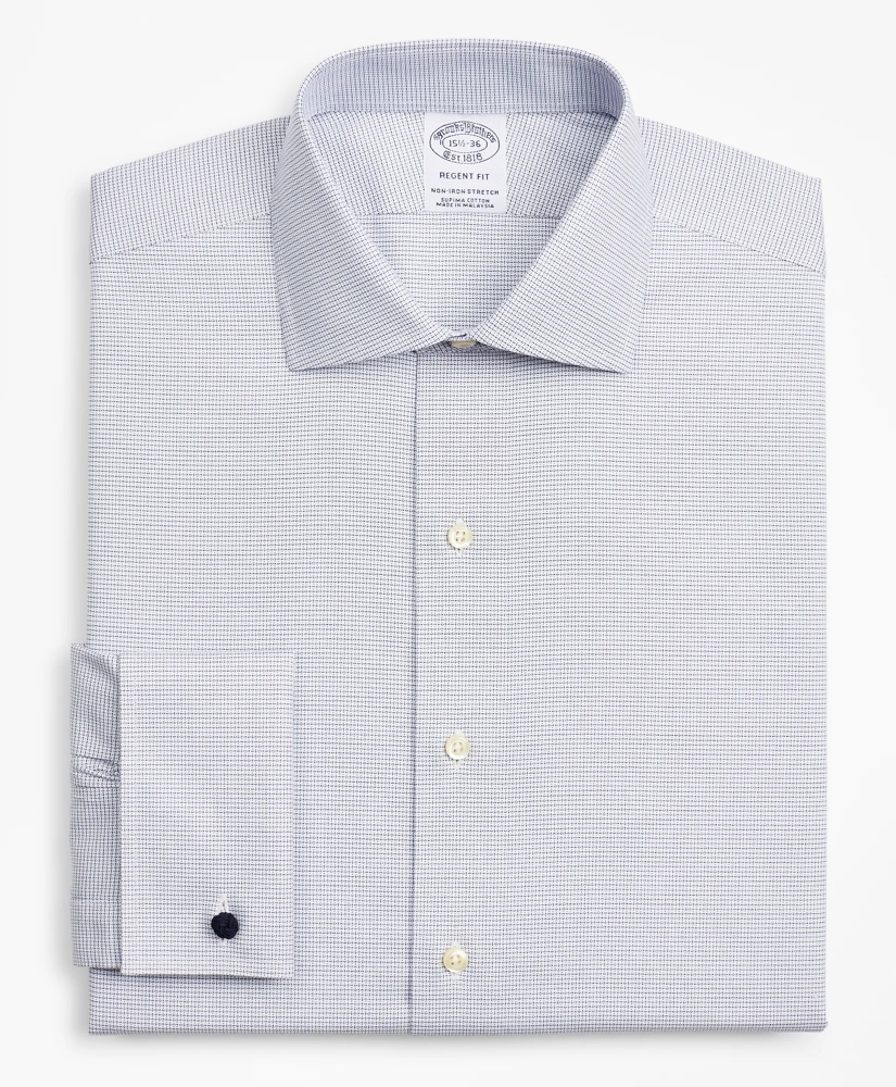 Stretch Regent Regular-Fit Dress Shirt, Non-Iron Twill English Collar French Cuff Micro-Check, image 4
