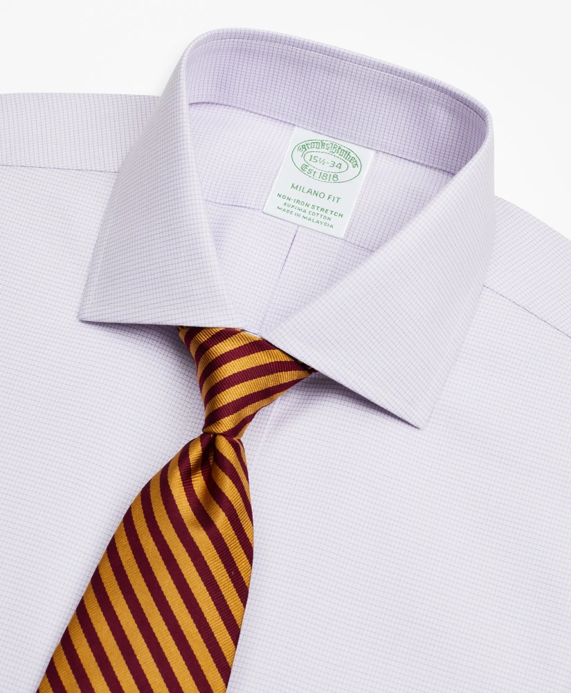 Stretch Milano Slim-Fit Dress Shirt, Non-Iron Twill English Collar Micro-Check, image 2