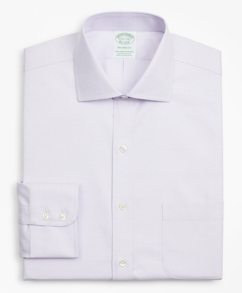 Stretch Milano Slim-Fit Dress Shirt, Non-Iron Twill English Collar Micro-Check, image 4