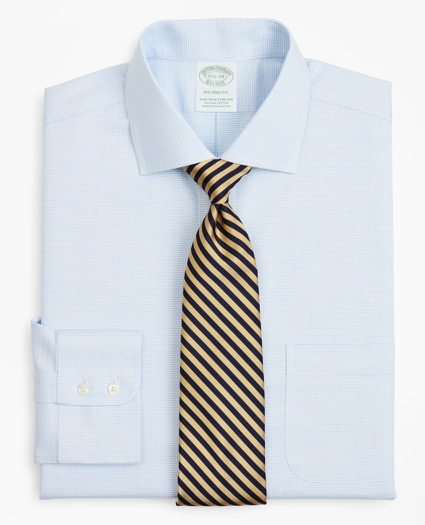 Stretch Milano Slim-Fit Dress Shirt, Non-Iron Twill English Collar Micro-Check, image 1