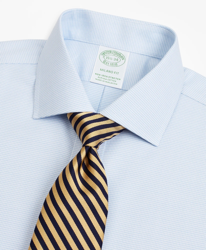 Stretch Milano Slim-Fit Dress Shirt, Non-Iron Twill English Collar Micro-Check, image 2