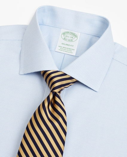 Stretch Milano Slim-Fit Dress Shirt, Non-Iron Twill English Collar Micro-Check, image 2