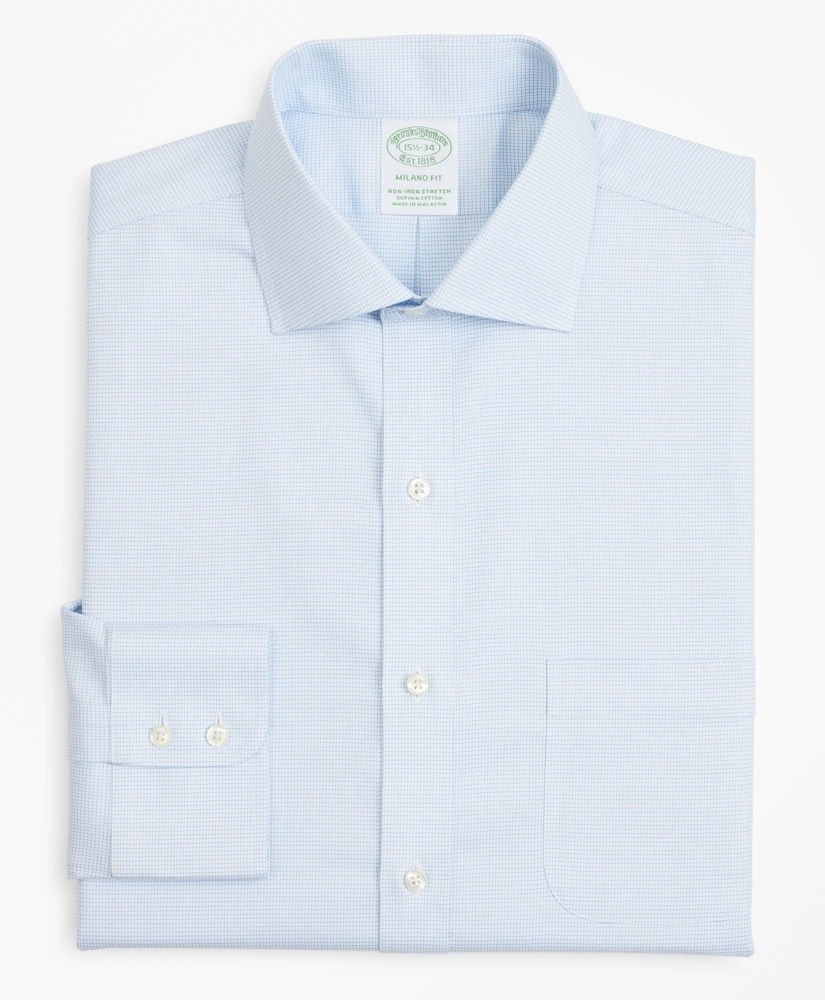 Stretch Milano Slim-Fit Dress Shirt, Non-Iron Twill English Collar Micro-Check, image 4