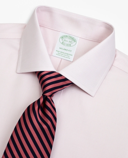 Stretch Milano Slim-Fit Dress Shirt, Non-Iron Twill English Collar Micro-Check, image 2
