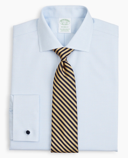 Stretch Milano Slim-Fit Dress Shirt, Non-Iron Twill English Collar French Cuff Micro-Check, image 1