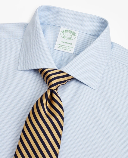 Stretch Milano Slim-Fit Dress Shirt, Non-Iron Twill English Collar French Cuff Micro-Check, image 2