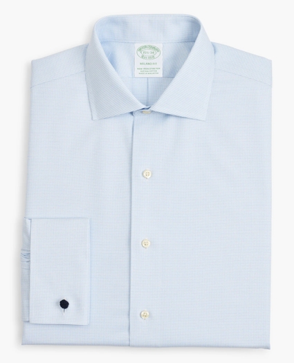 Stretch Milano Slim-Fit Dress Shirt, Non-Iron Twill English Collar French Cuff Micro-Check, image 4