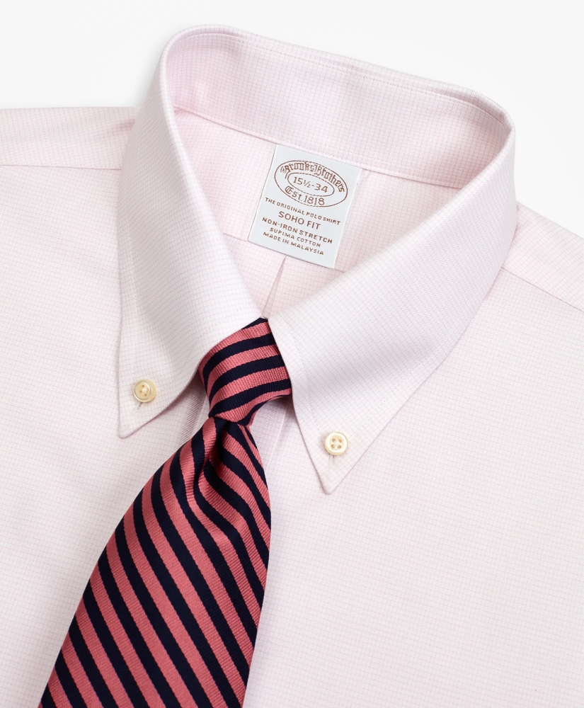 Stretch Soho Extra-Slim-Fit Dress Shirt, Non-Iron Twill Button-Down Collar Micro-Check, image 2