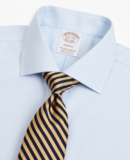Stretch Soho Extra-Slim-Fit Dress Shirt, Non-Iron Twill English Collar Micro-Check, image 2
