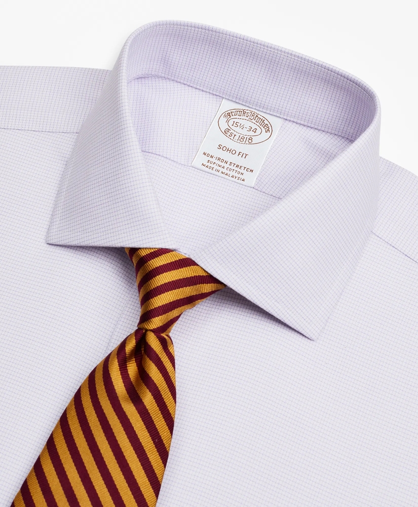 Stretch Soho Extra-Slim-Fit Dress Shirt, Non-Iron Twill English Collar French Cuff Micro-Check, image 2