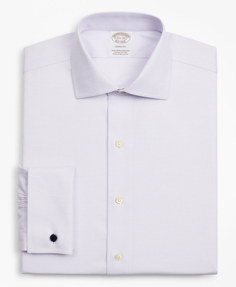 Stretch Soho Extra-Slim-Fit Dress Shirt, Non-Iron Twill English Collar French Cuff Micro-Check, image 4