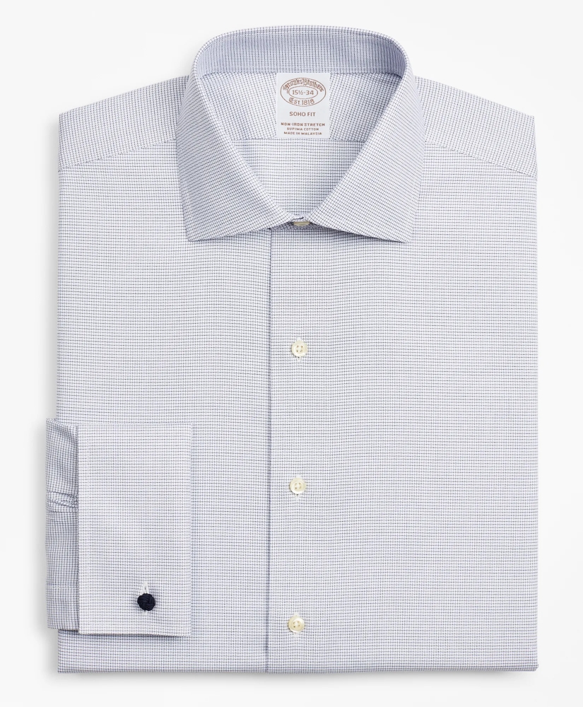 Stretch Soho Extra-Slim-Fit Dress Shirt, Non-Iron Twill English Collar French Cuff Micro-Check, image 4