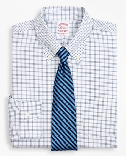 Stretch Madison Relaxed-Fit Dress Shirt, Non-Iron Poplin Button-Down Collar Small Grid Check, image 1