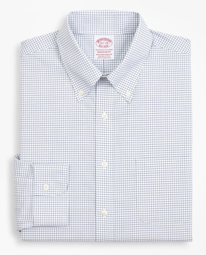 Stretch Madison Relaxed-Fit Dress Shirt, Non-Iron Poplin Button-Down Collar Small Grid Check, image 4