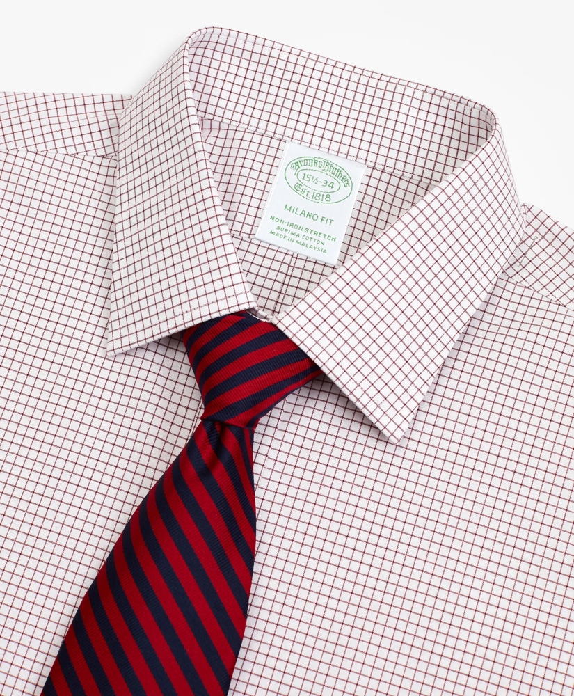 Stretch Milano Slim-Fit Dress Shirt, Non-Iron Poplin Ainsley Collar Small Grid Check, image 2