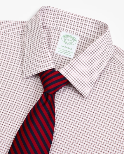 Stretch Milano Slim-Fit Dress Shirt, Non-Iron Poplin Ainsley Collar Small Grid Check, image 2