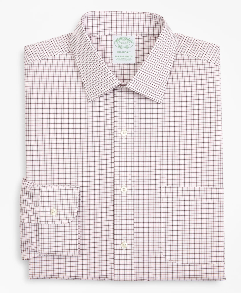 Stretch Milano Slim-Fit Dress Shirt, Non-Iron Poplin Ainsley Collar Small Grid Check, image 4