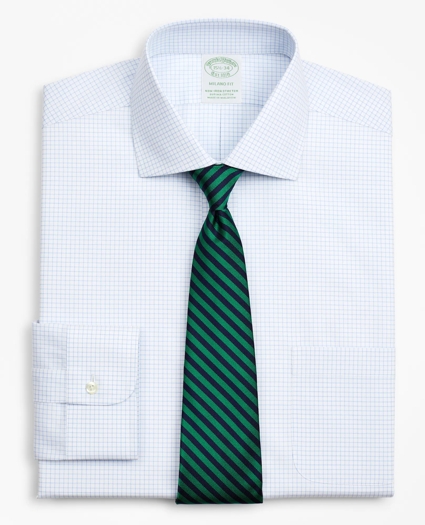 Stretch Milano Slim-Fit Dress Shirt, Non-Iron Poplin English Collar Small Grid Check, image 1