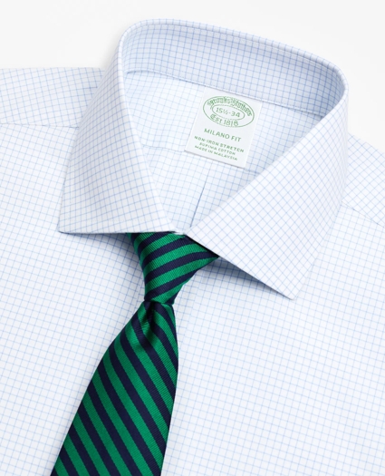 Stretch Milano Slim-Fit Dress Shirt, Non-Iron Poplin English Collar Small Grid Check, image 2