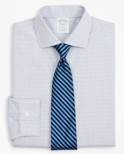 Stretch Milano Slim-Fit Dress Shirt, Non-Iron Poplin English Collar Small Grid Check, image 1