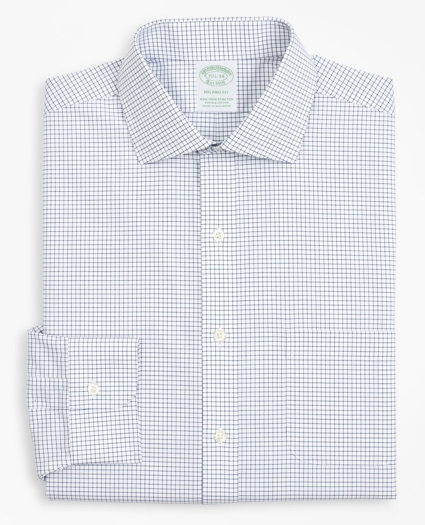 Stretch Milano Slim-Fit Dress Shirt, Non-Iron Poplin English Collar Small Grid Check, image 4