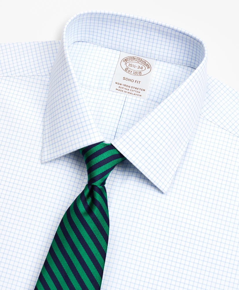Stretch Soho Extra-Slim-Fit Dress Shirt, Non-Iron Poplin Ainsley Collar Small Grid Check, image 2