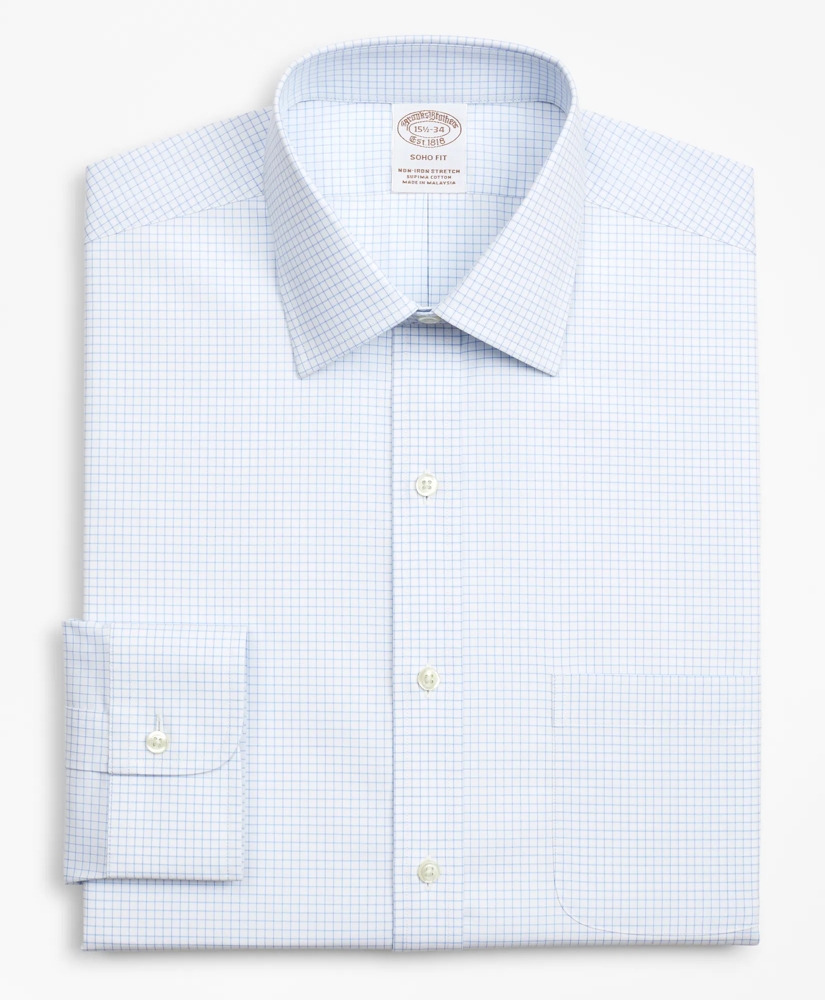 Stretch Soho Extra-Slim-Fit Dress Shirt, Non-Iron Poplin Ainsley Collar Small Grid Check, image 4