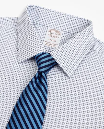 Stretch Soho Extra-Slim-Fit Dress Shirt, Non-Iron Poplin Ainsley Collar Small Grid Check, image 2