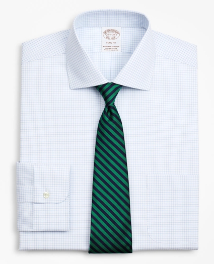 Stretch Soho Extra-Slim-Fit Dress Shirt, Non-Iron Poplin English Collar Small Grid Check, image 1