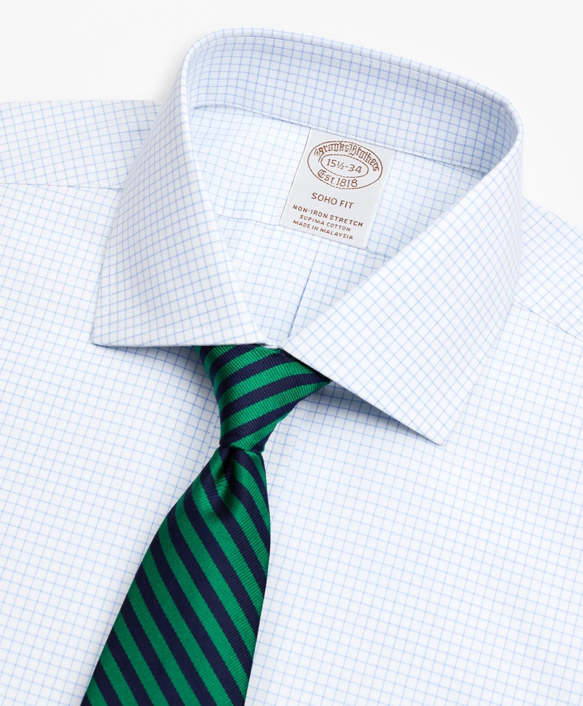Stretch Soho Extra-Slim-Fit Dress Shirt, Non-Iron Poplin English Collar Small Grid Check, image 2