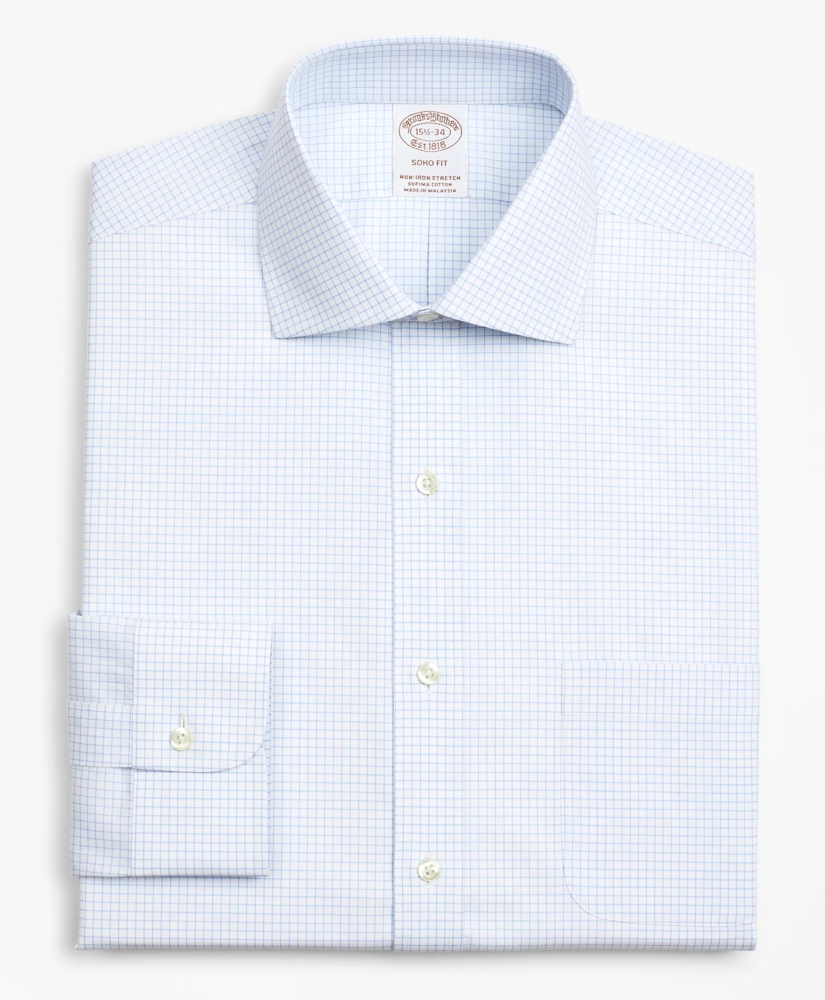 Stretch Soho Extra-Slim-Fit Dress Shirt, Non-Iron Poplin English Collar Small Grid Check, image 4
