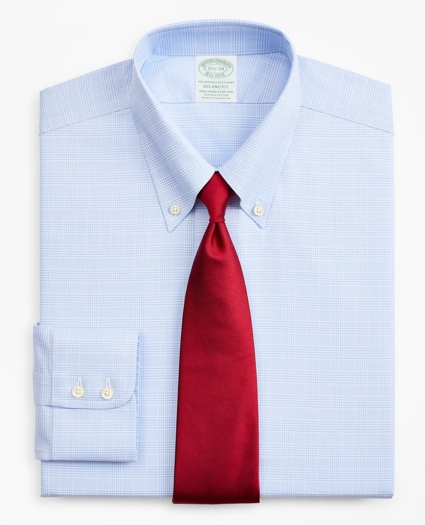 Stretch Milano Slim-Fit Dress Shirt, Non-Iron Royal Oxford Button-Down Collar Glen Plaid, image 1