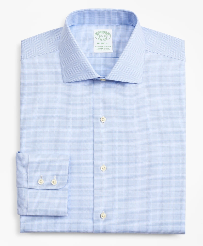 Stretch Milano Slim-Fit Dress Shirt, Non-Iron Royal Oxford English Collar Glen Plaid, image 4
