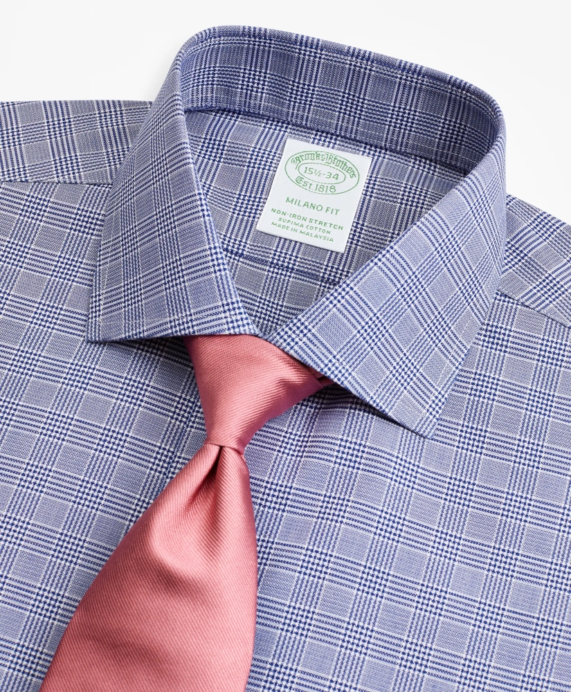 Stretch Milano Slim-Fit Dress Shirt, Non-Iron Royal Oxford English Collar Glen Plaid, image 2
