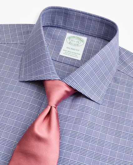 Stretch Milano Slim-Fit Dress Shirt, Non-Iron Royal Oxford English Collar Glen Plaid, image 2