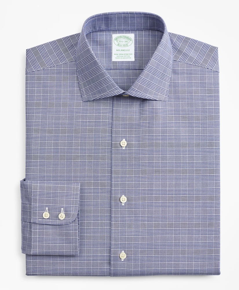 Stretch Milano Slim-Fit Dress Shirt, Non-Iron Royal Oxford English Collar Glen Plaid, image 4