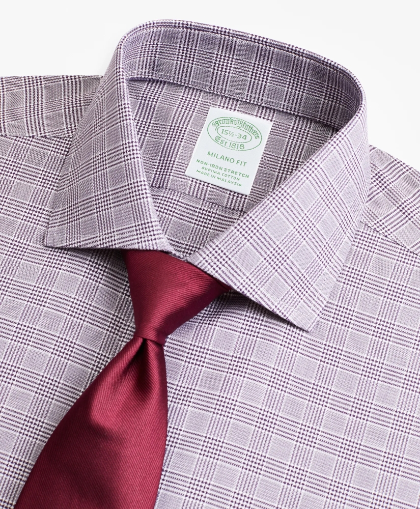Stretch Milano Slim-Fit Dress Shirt, Non-Iron Royal Oxford English Collar Glen Plaid, image 2